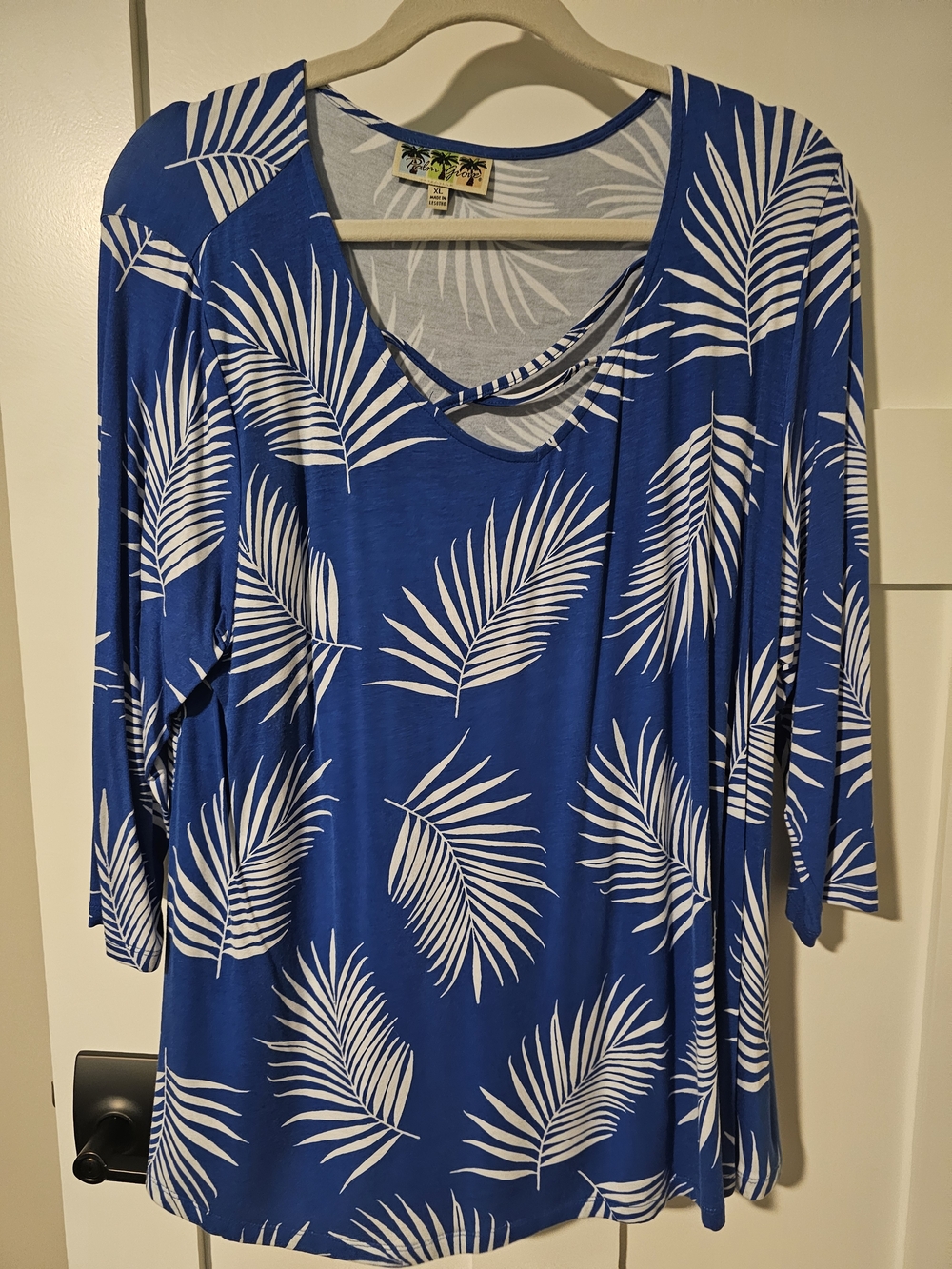 Tropical Palm Print Blue Women's Top